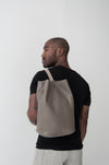 front view of the large aura backpack in taupe pebbled leather
