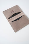 front open view of the shade wallet in taupe leather