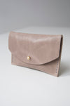 front view of the glare card holder in taupe leather