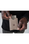front view of the dusk wallet in taupe leather